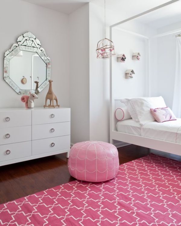 Pink and White Rug for Girls Room