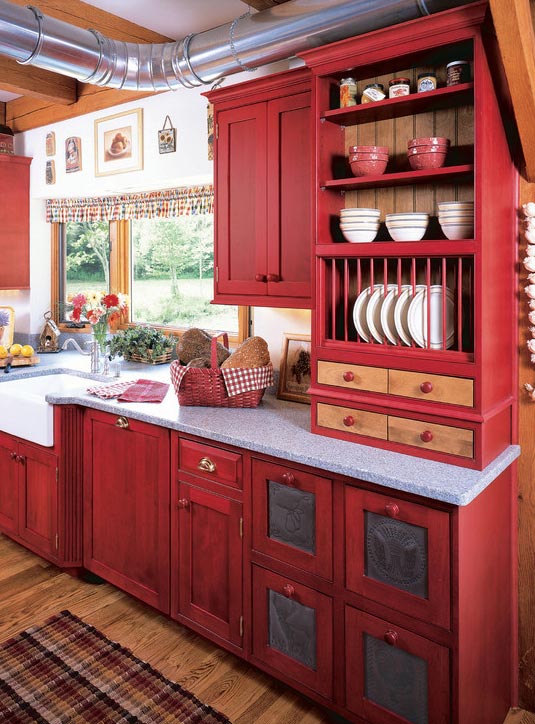 Red Country Kitchen Design Ideas