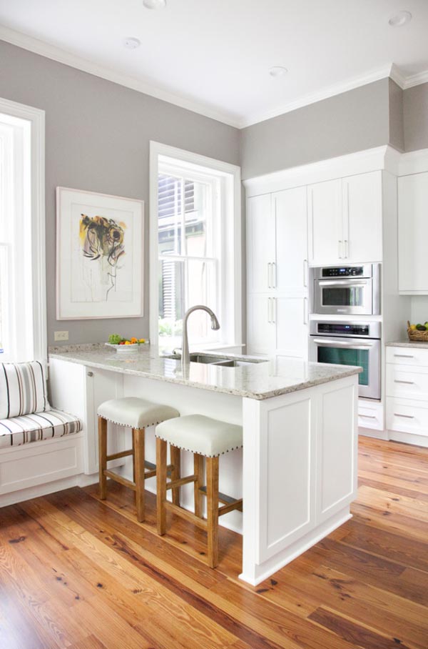 White Kitchen with Gray Walls
