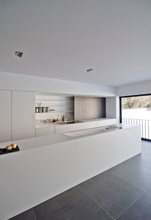 White Kitchen with Grey Floor Tiles