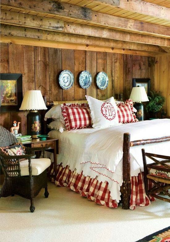 White Red Bedroom Country Cabin