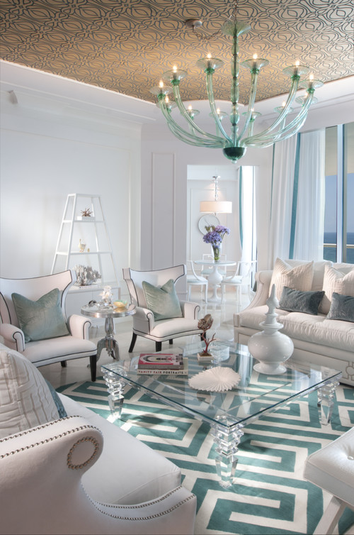 White and Turquoise Living Room