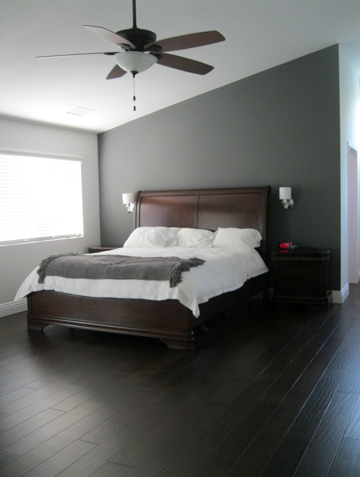 Wood and Grey Bedroom Ideas with Dark Furniture
