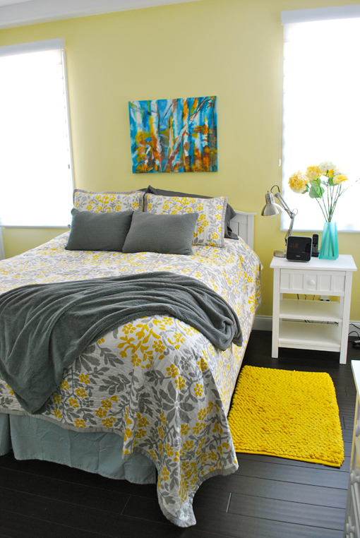 Yellow Grey Bedroom with Accent Wall