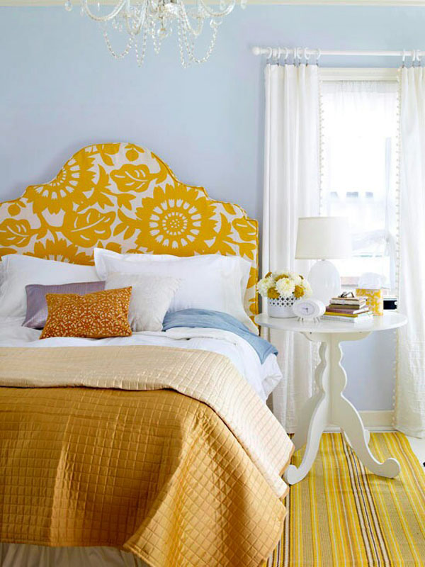Yellow Upholstered Headboard Bedroom