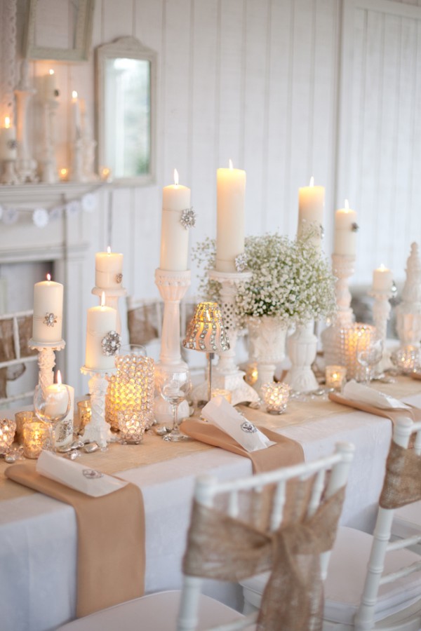 Burlap and White Table Decorations