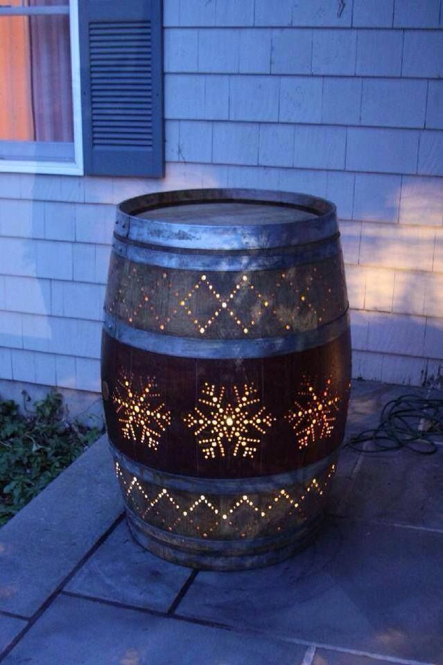 Christmas Light Wine Barrel Porch