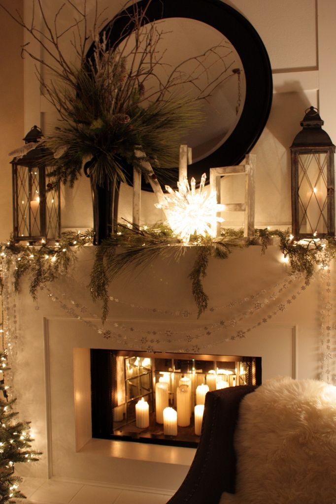 Fireplace Mantel Decorating with Lanterns