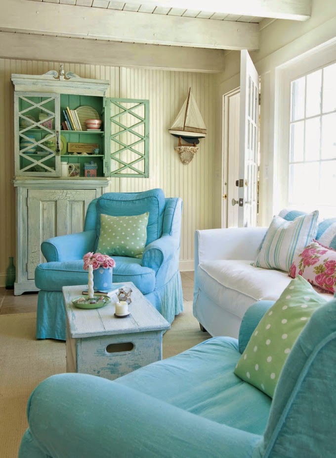 Green and Turquoise Beach Living Room