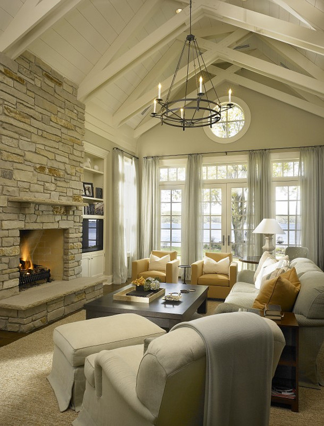 Living Room Fireplace Vaulted Ceiling Design