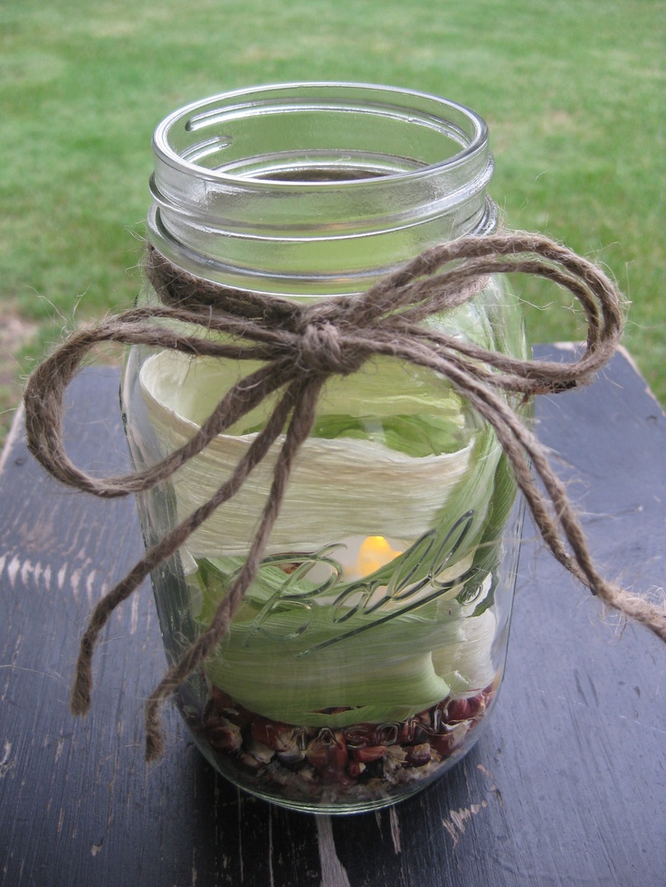 Mason Jar Centerpieces with Candles and Corn