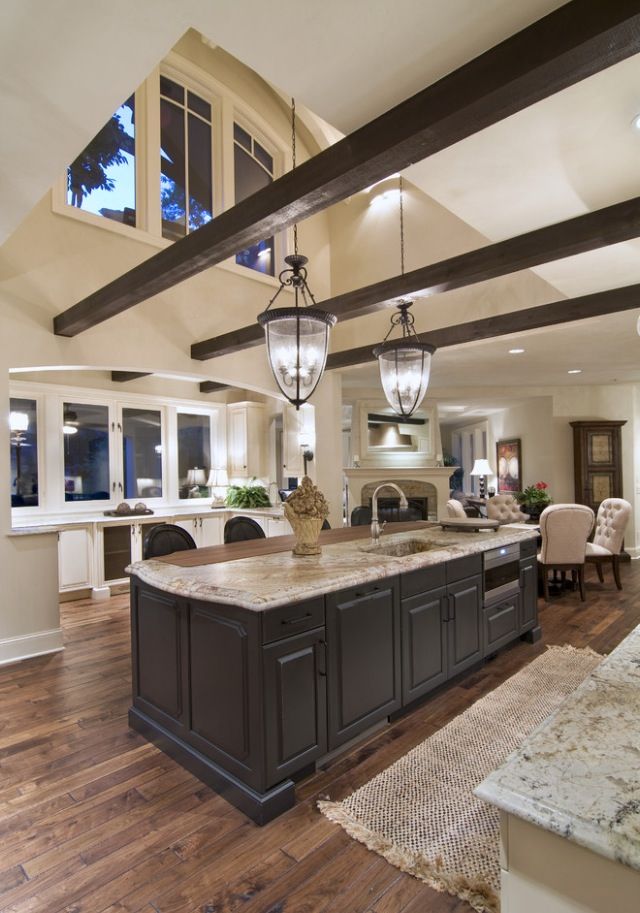 Open Kitchen with Ceiling Beams
