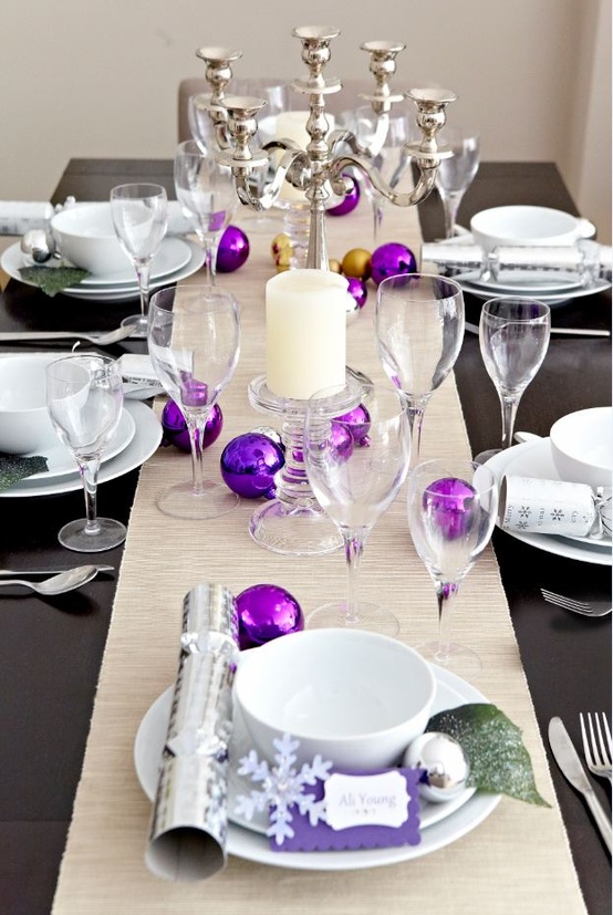 Purple and Silver Christmas Table Decorations