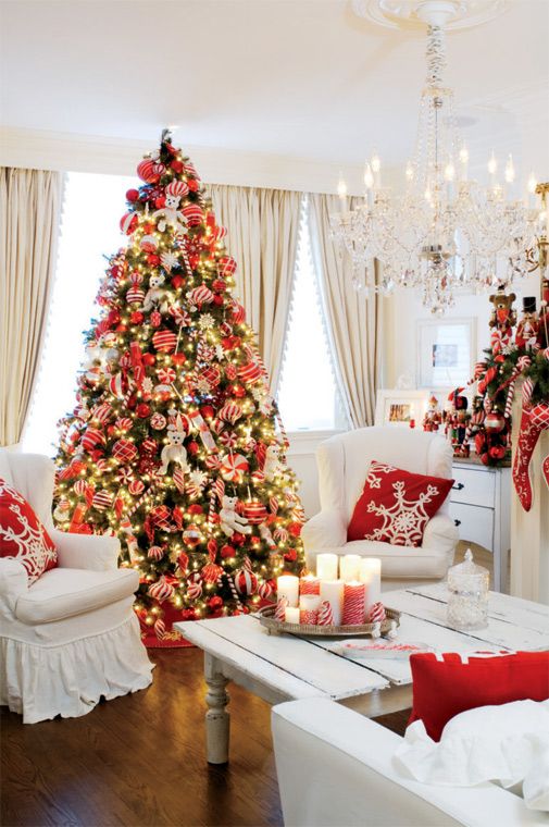 Red White Christmas Living Room Decorating Ideas