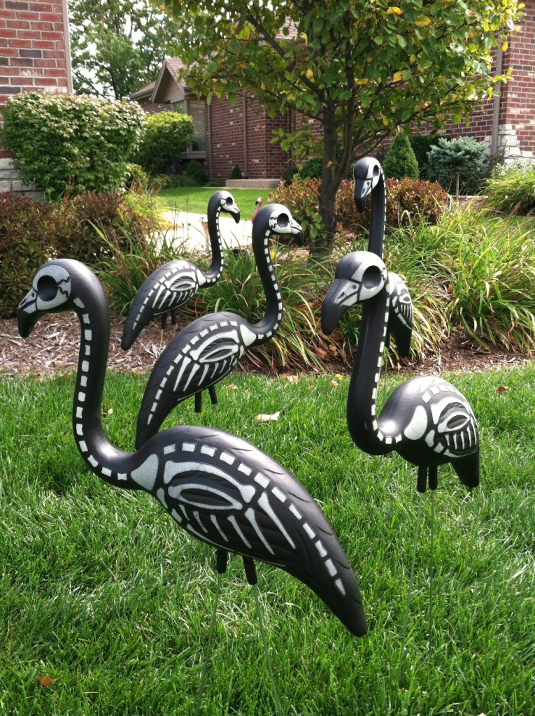 Skeleton Yard Flamingos