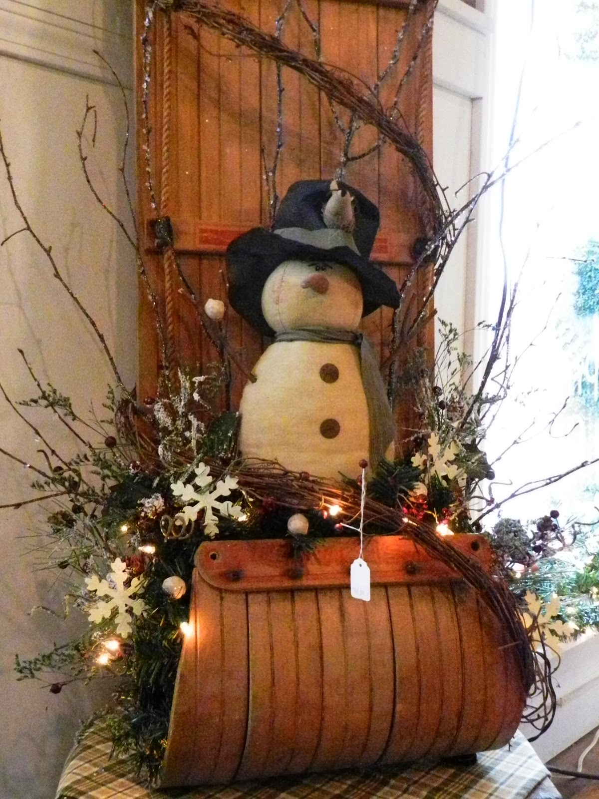 Snowman On Sled Christmas Decor
