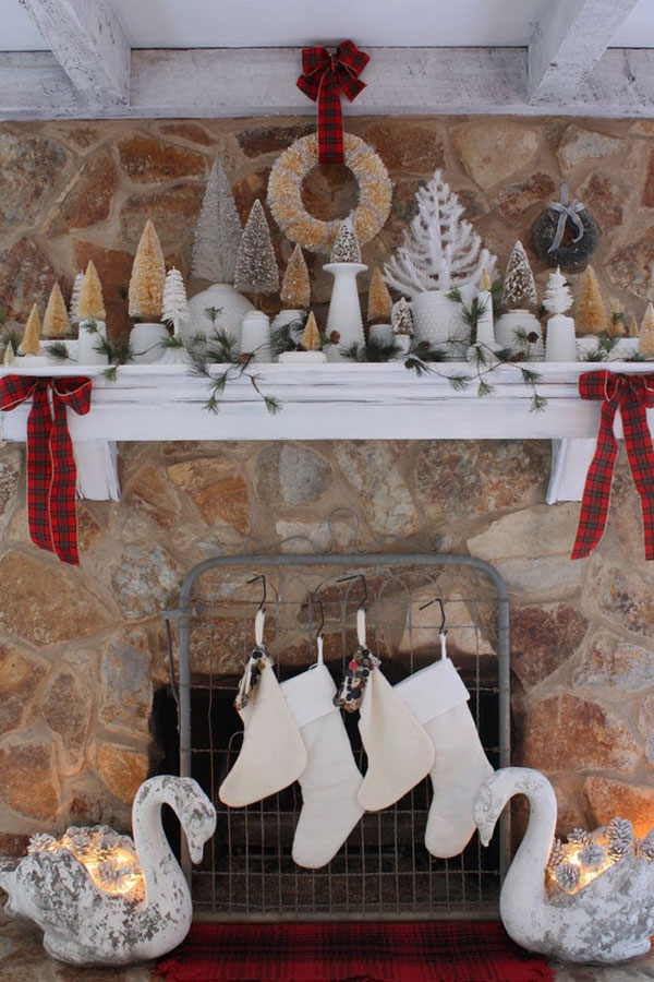Stone Fireplace Mantel Christmas Decorating Ideas