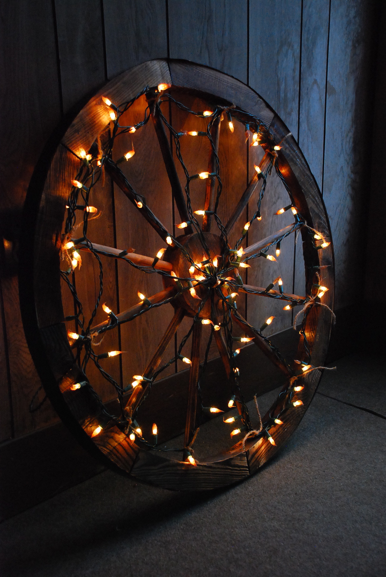 Wagon Wheel with Christmas Lights