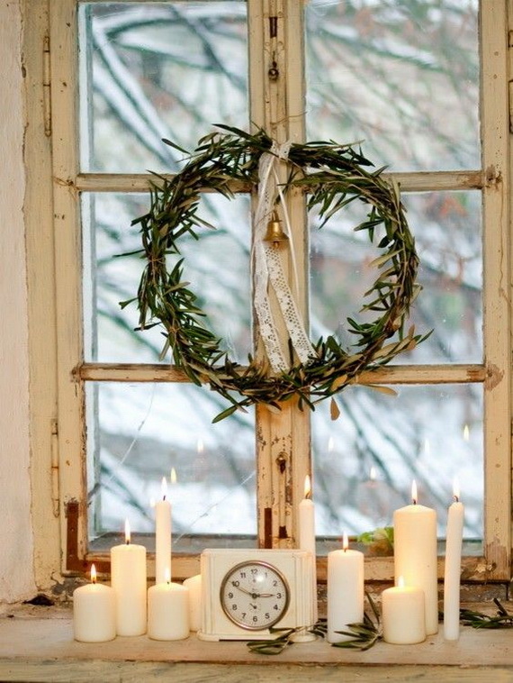 Window Christmas Wreath & Candle Decor