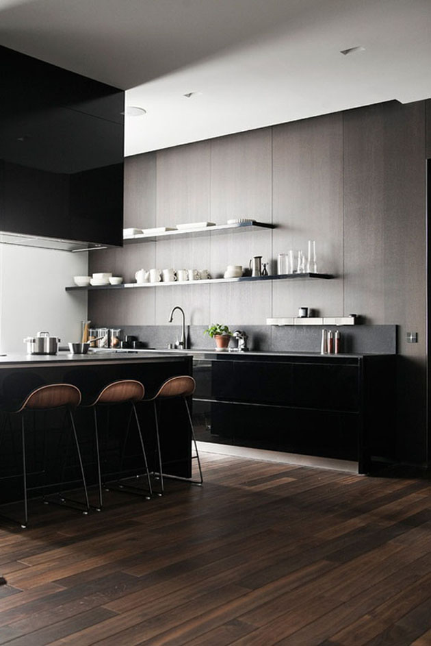 black-and-dark-wood-kitchen-cabinets