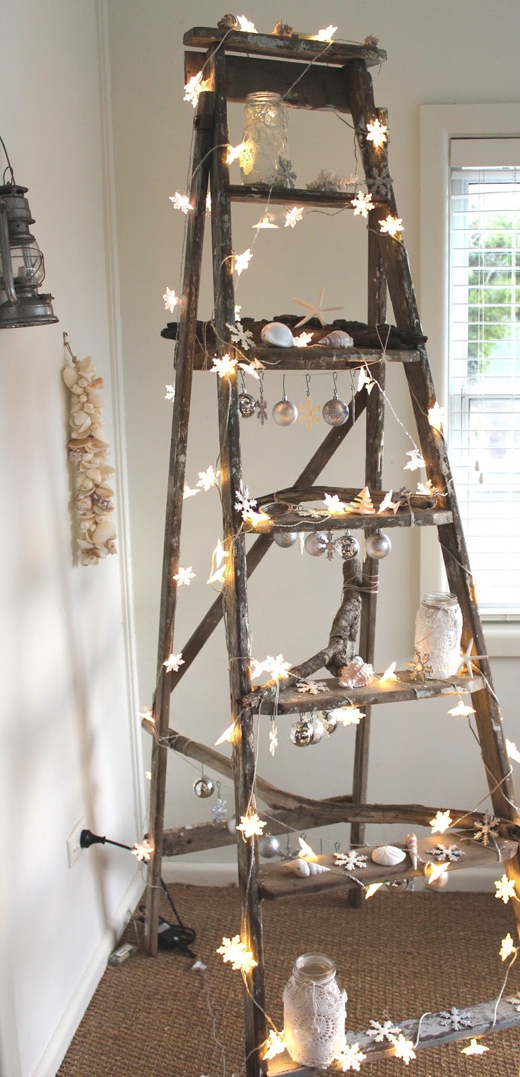 Christmas Decorating with Old Ladders
