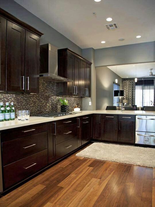 espresso-kitchen-cabinets-with-gray-floors
