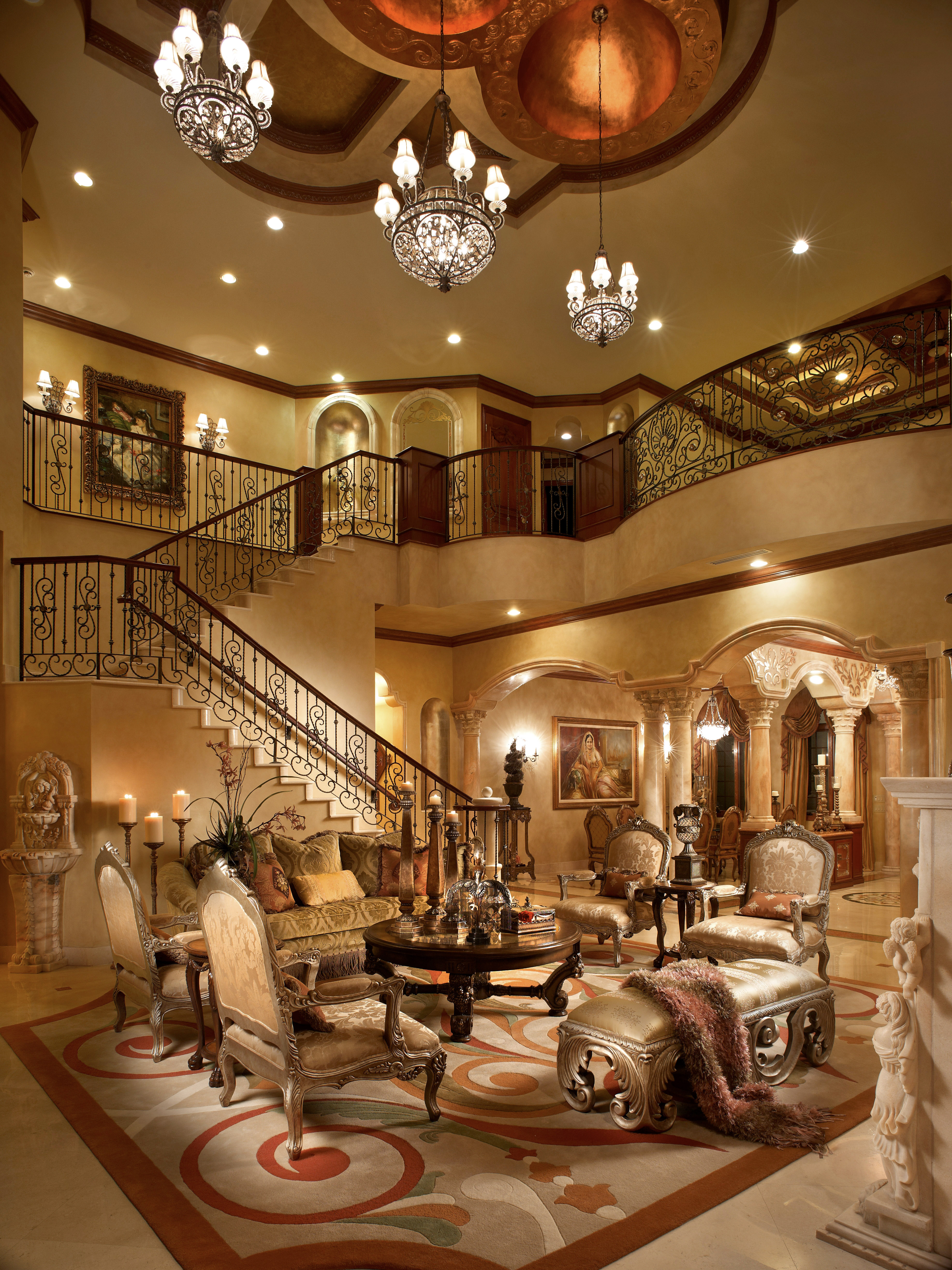 high-ceiling-living-room-design-and-stairs