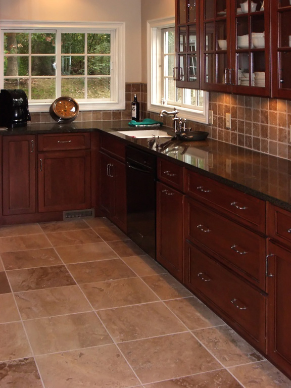 kitchen-tile-floors-with-cherry-cabinets