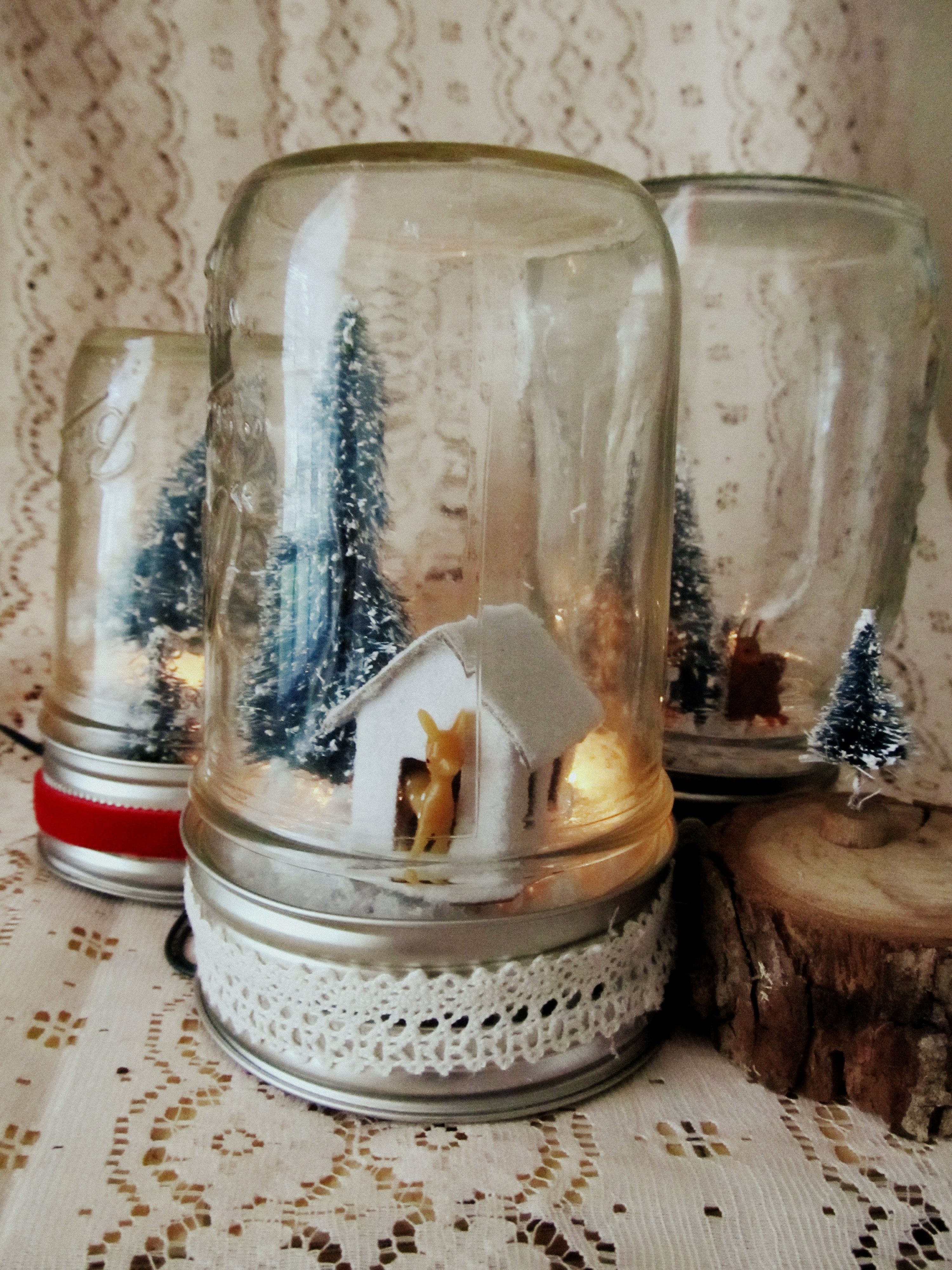 Mason Jar with Christmas Light Scene