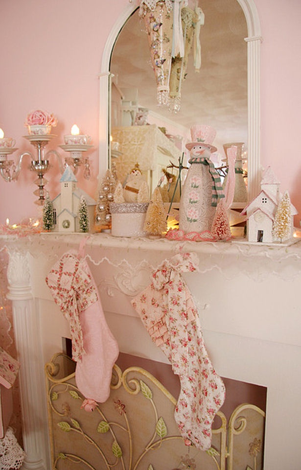 Pink Shabby Chic Christmas Mantel Pictures
