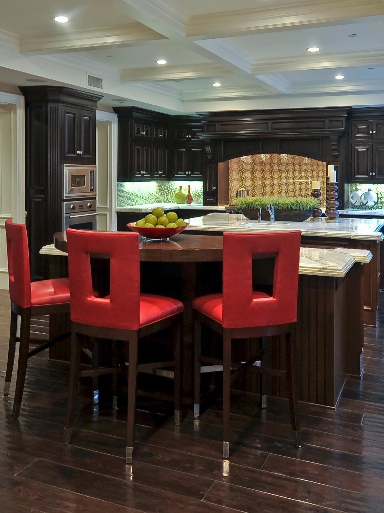 red-with-dark-wood-kitchen-cabinets