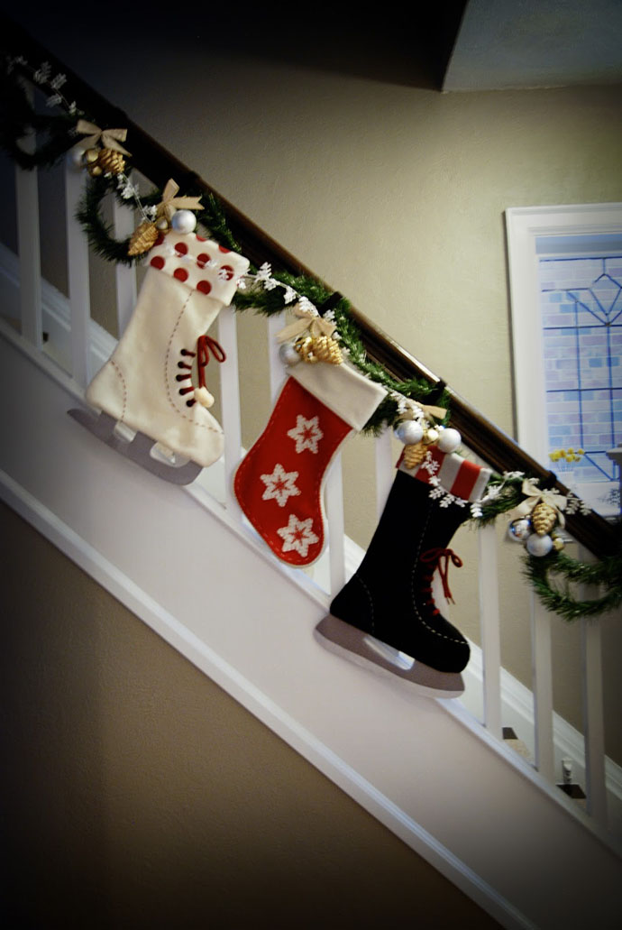 Staircase Christmas Decorations Stockings
