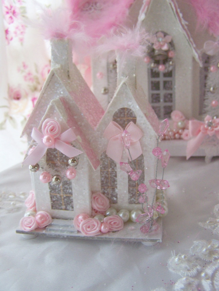 shabby-chic-pink-christmas-village-house
