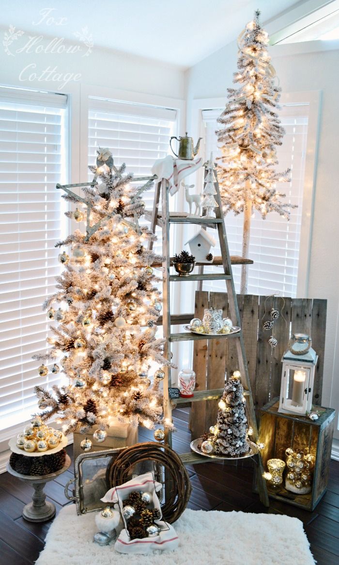 white-flocked-christmas-tree-vintage-ideas