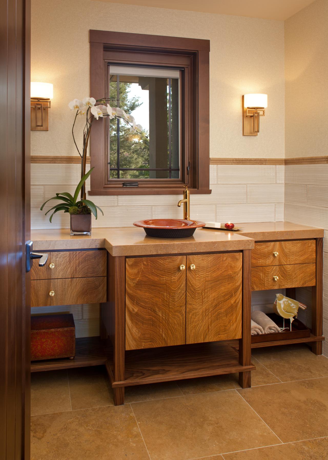 Craftsman Bathroom With Wooden Cabinets