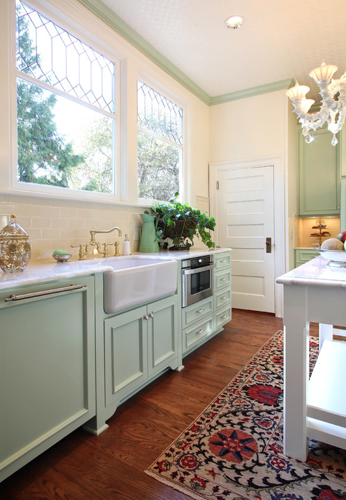 Mint Eclectic Kitchen Cabinets