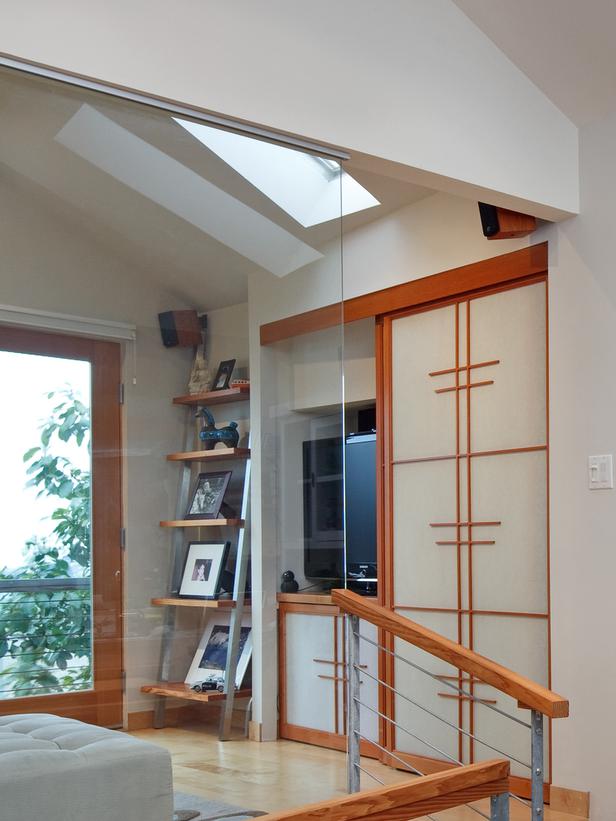 Asian Living Room Design with Storage Doors