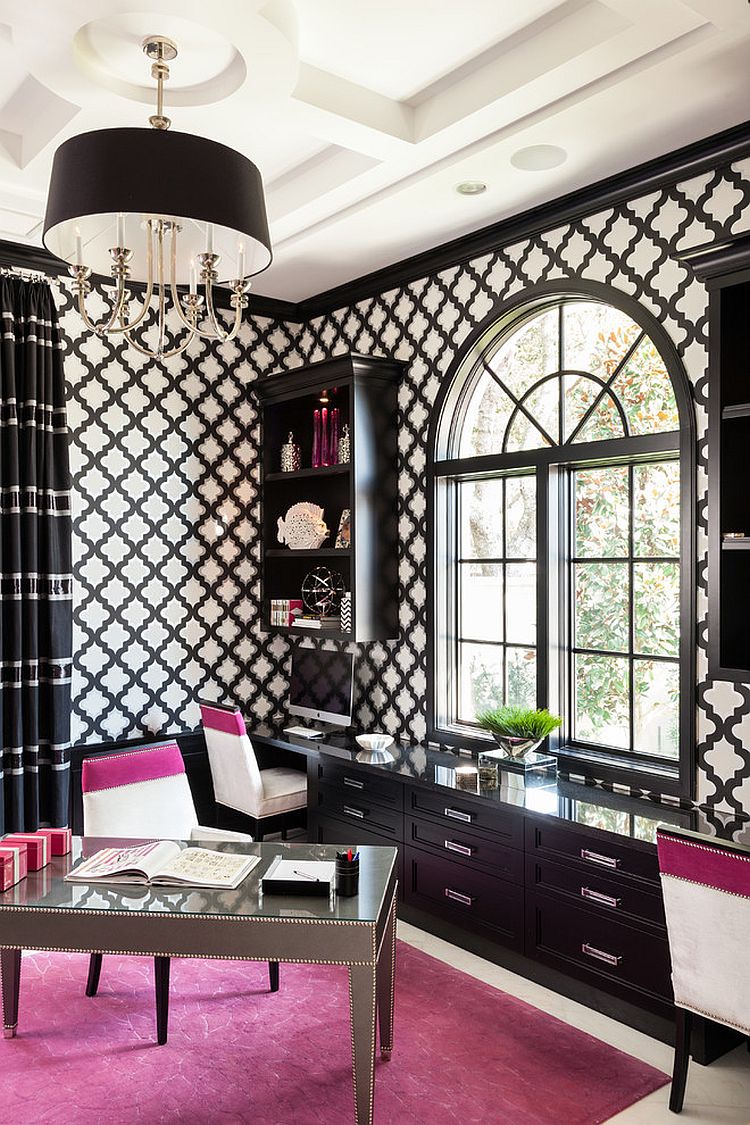 Black and White Transitional Home Office Design