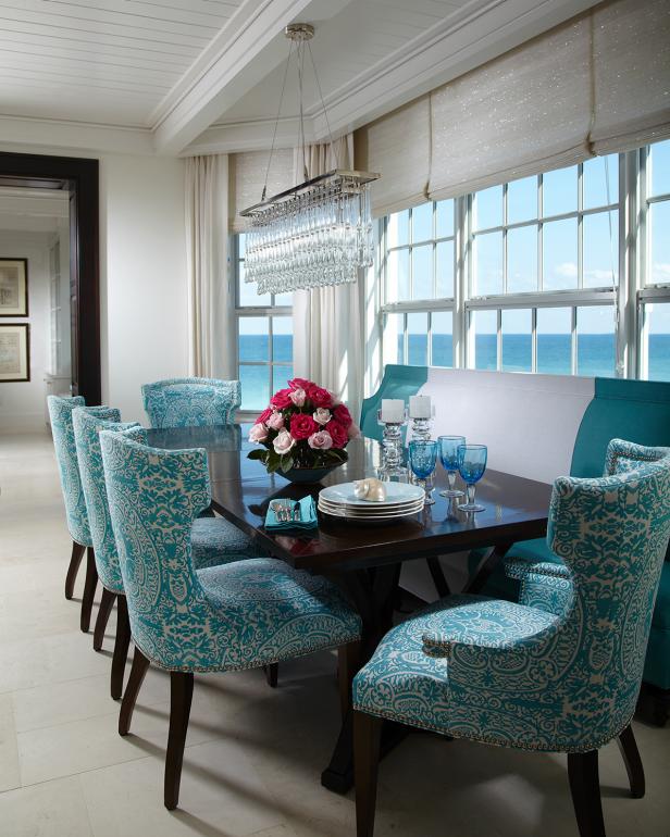 Blue and White Tropical Dining Room