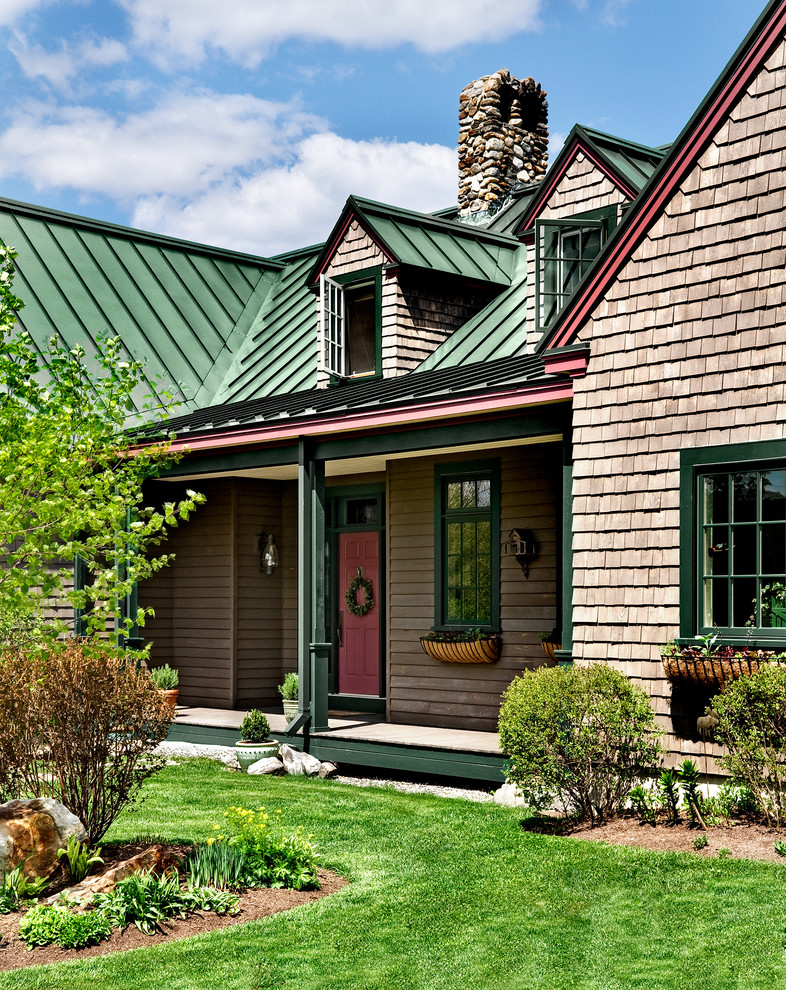 Farmhouse Exterior Design with Green Metal Roof Colors