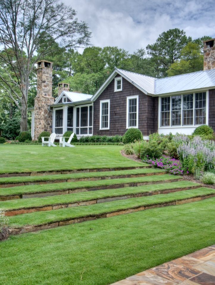 Grass Stairs Farmhouse Outdoor Design