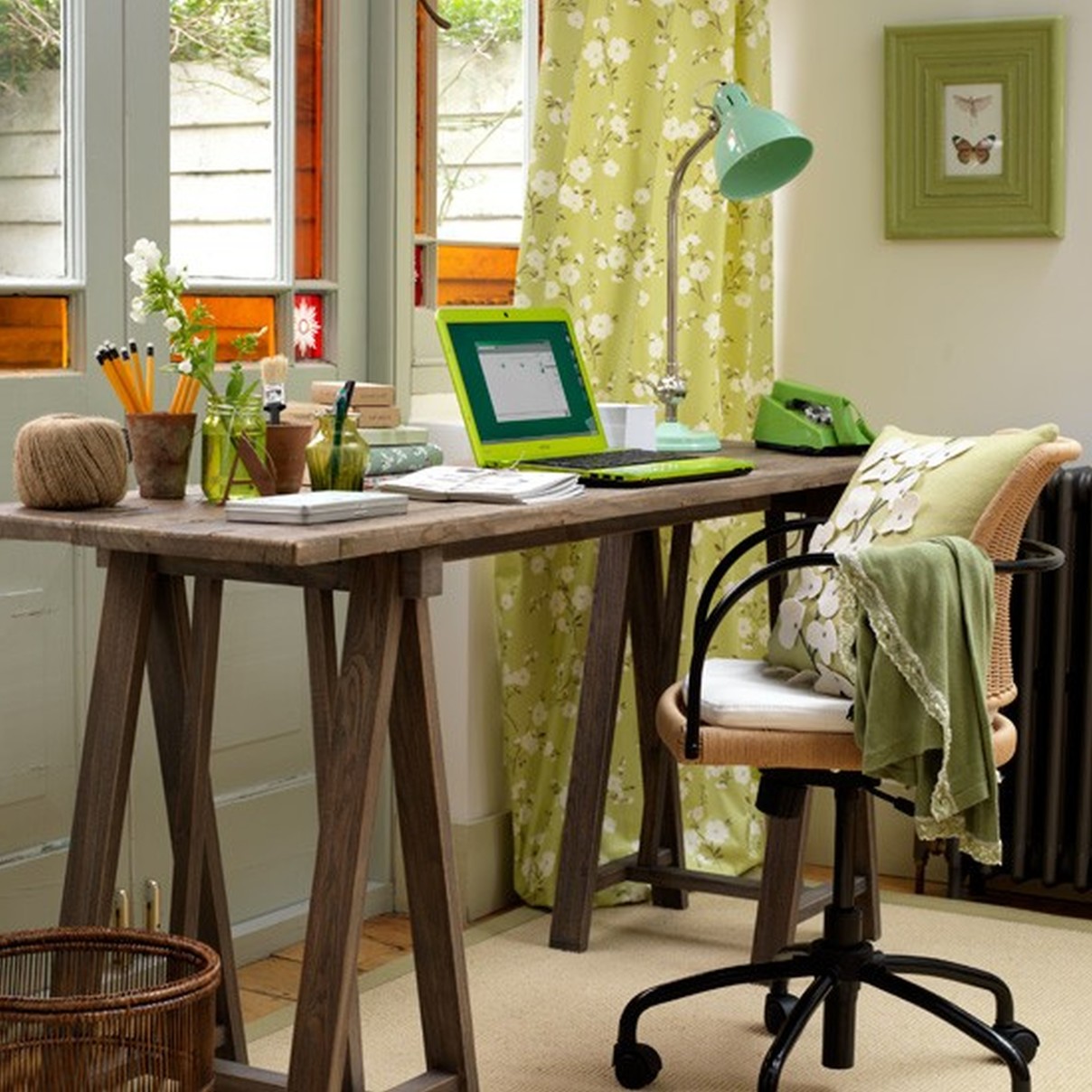 Green Rustic Home Office Design