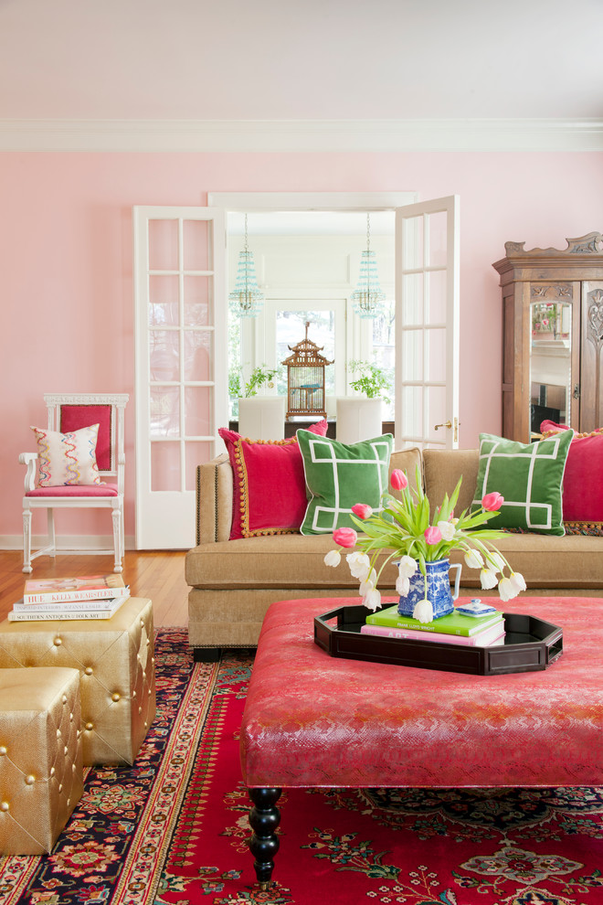 Modern Style Pink Eclectic Living Room Design