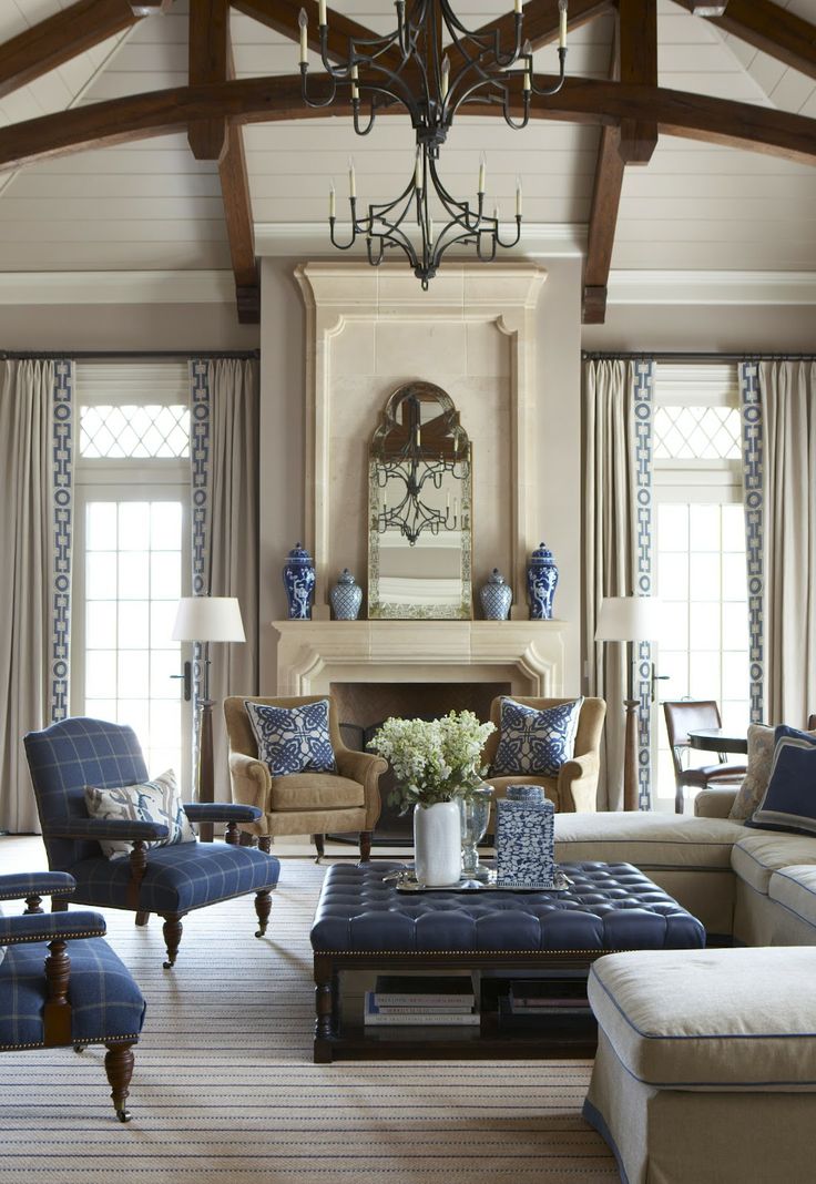 Navy Blue and White Traditional Living Room Design