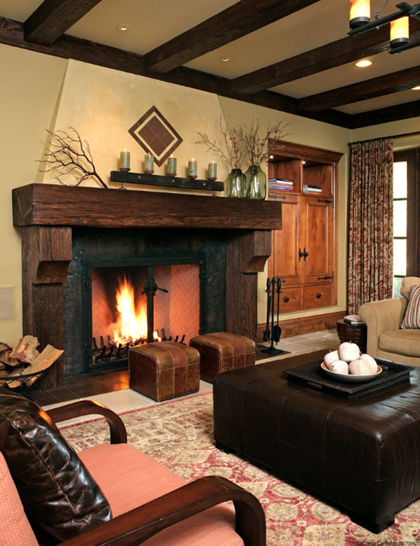 Rustic Family Living Room Design with Fireplace Design Ideas