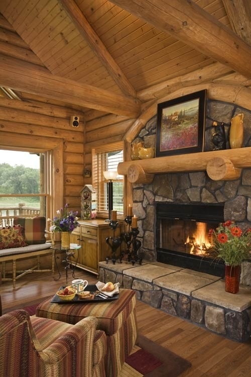 Rustic Living Room Design with Fireplaces