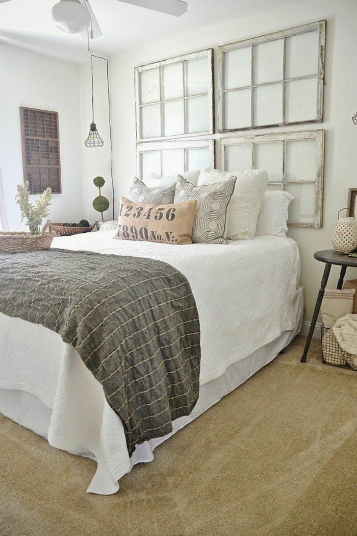 Shabby-Chic Style Bedroom Design With old window frame