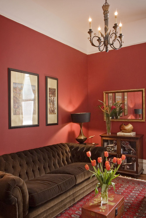 Traditional Living Room Design with Brown Walls