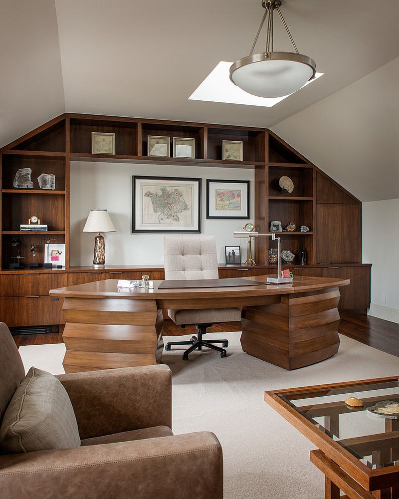 Traditional home office with warm wooden surfaces