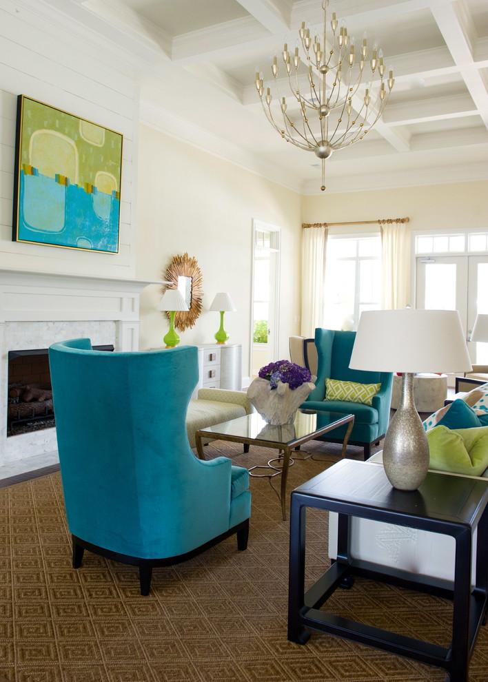 Turquoise Tropical Living Room Design